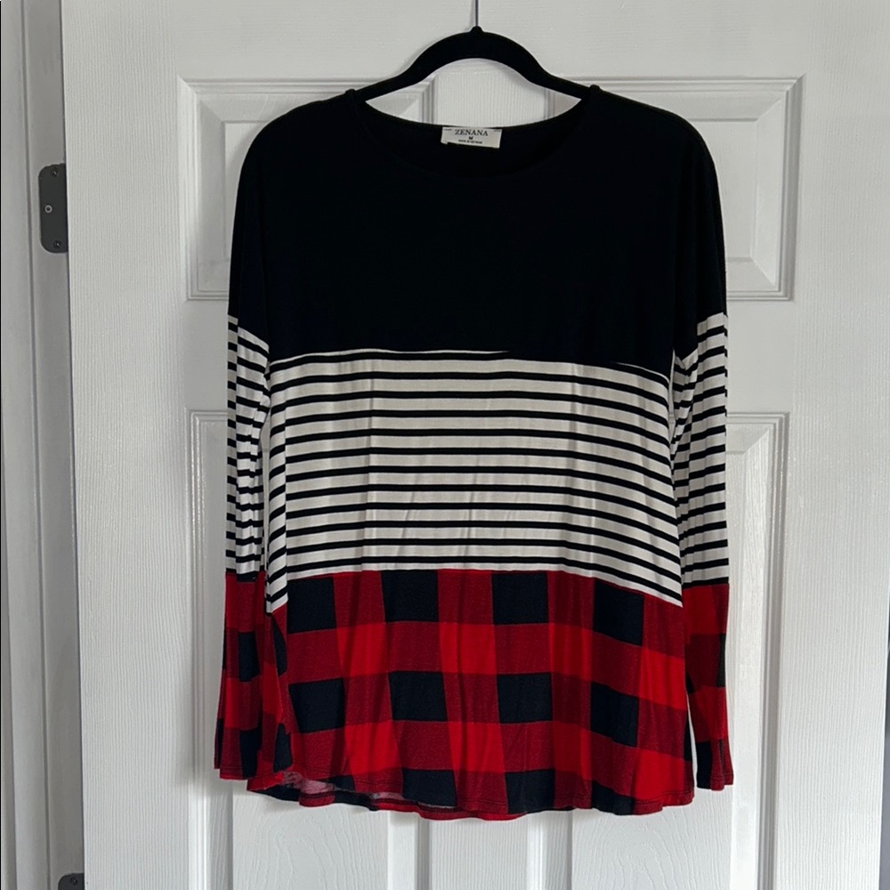 Black and Red Striped Women's Top